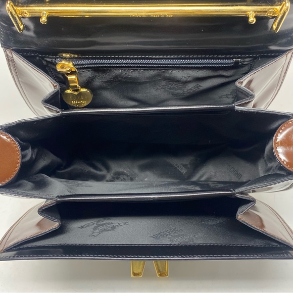 Moschino Ivory Black Color Block Leather Bag - Picture 10 of 13